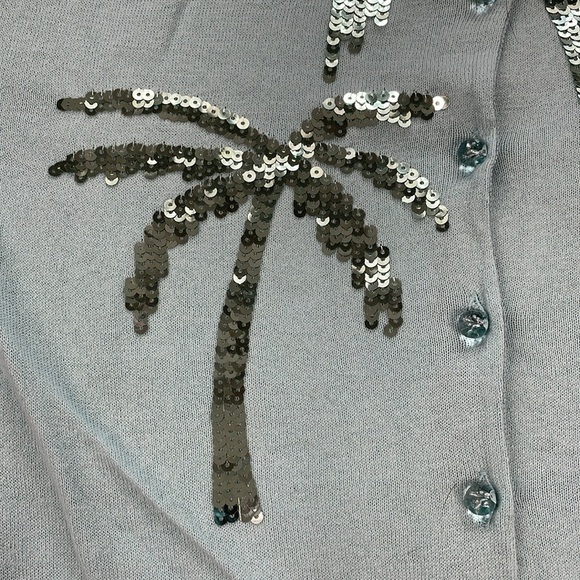 NWT Charlotte Tarantola Lightweight Cotton Cardigan Sweater Sequin Palm Tree L - Picture 7 of 11